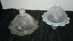 Two Covered Compote dishes (Opalescent & EAPG Clear)