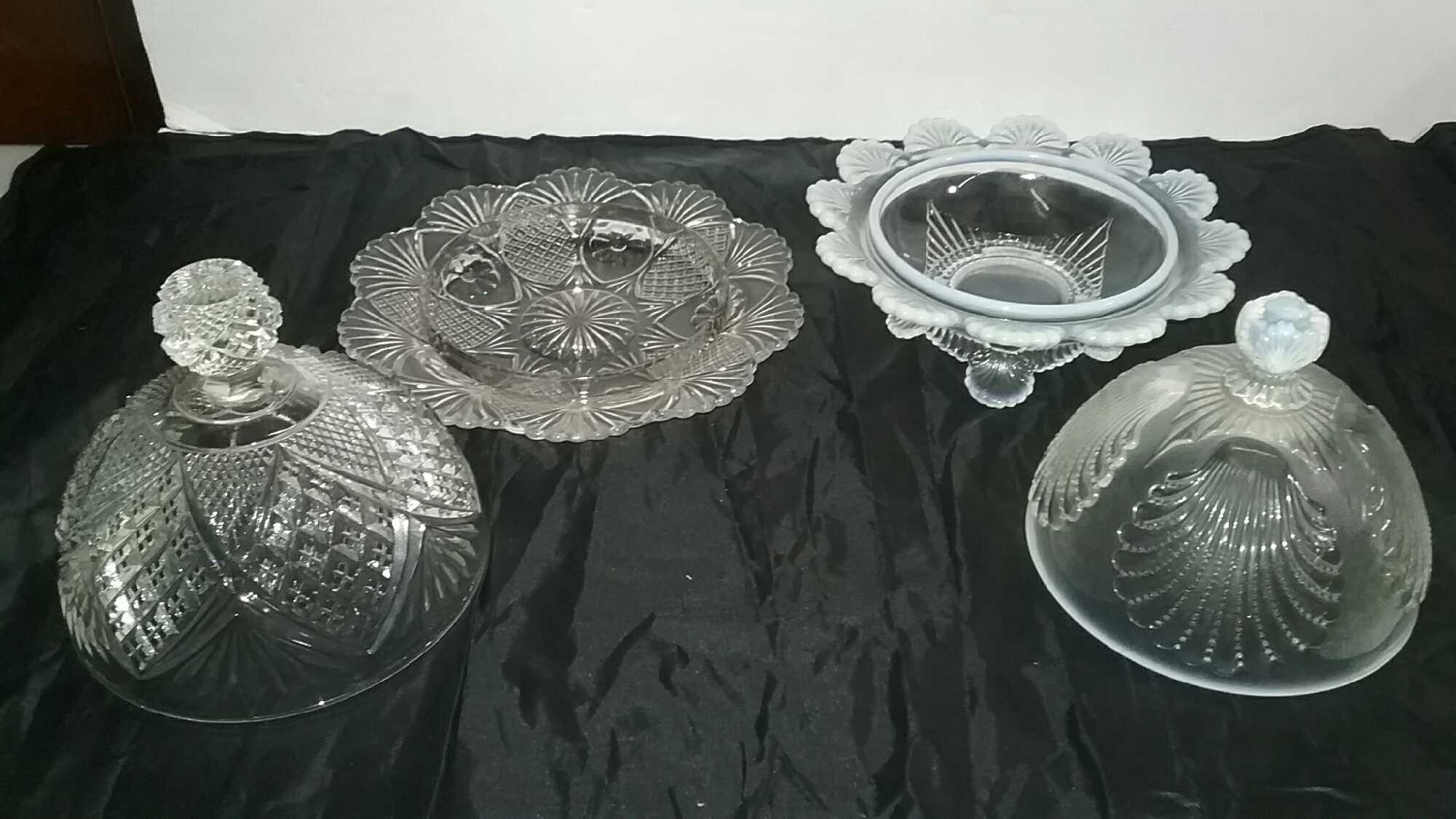 Two Covered Compote dishes (Opalescent & EAPG Clear)