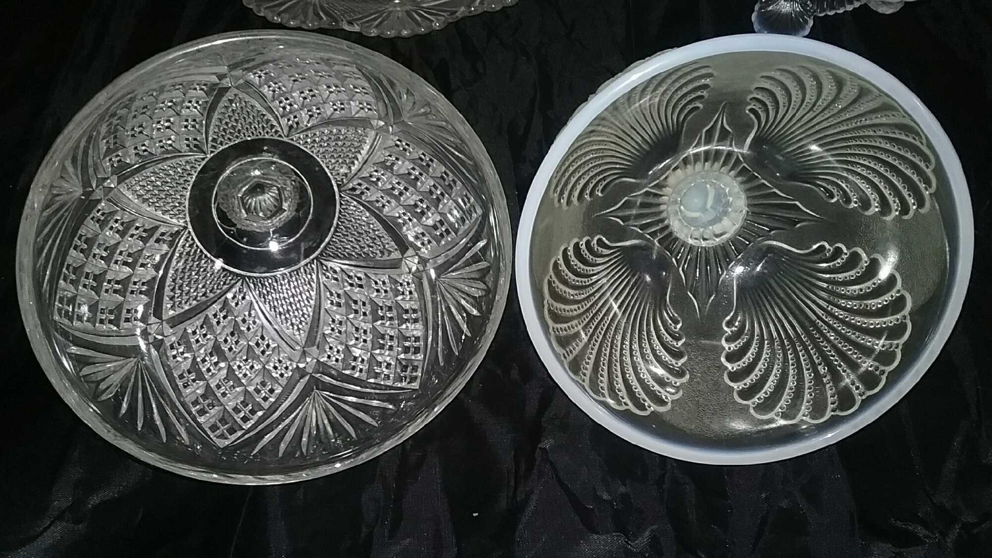 Two Covered Compote dishes (Opalescent & EAPG Clear)