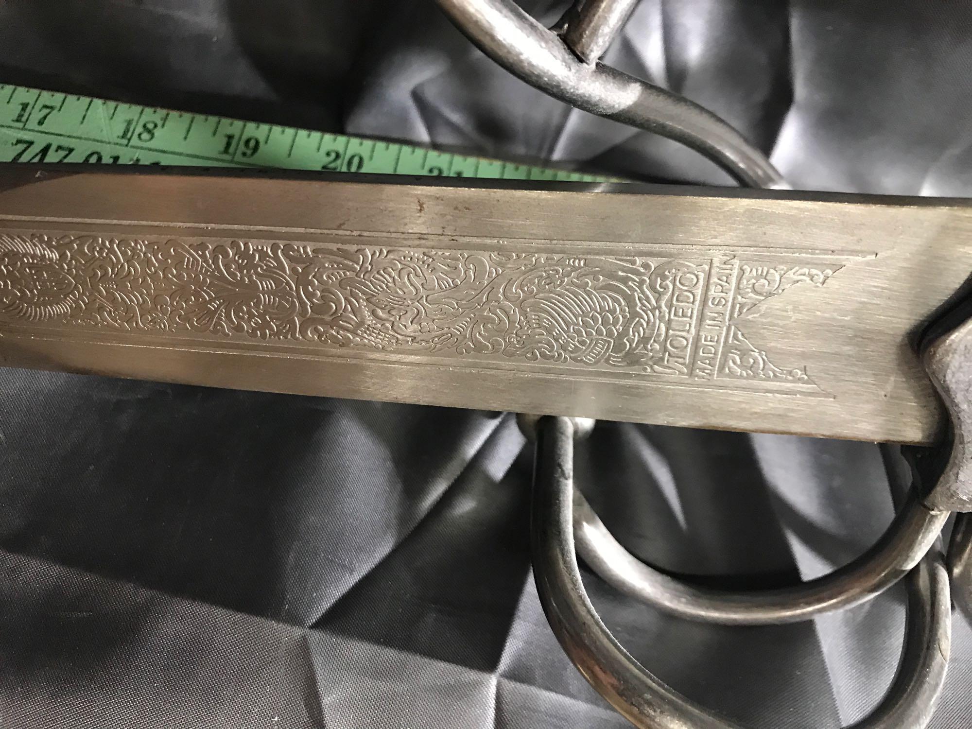 Toledo Sword Made in Spain Etching