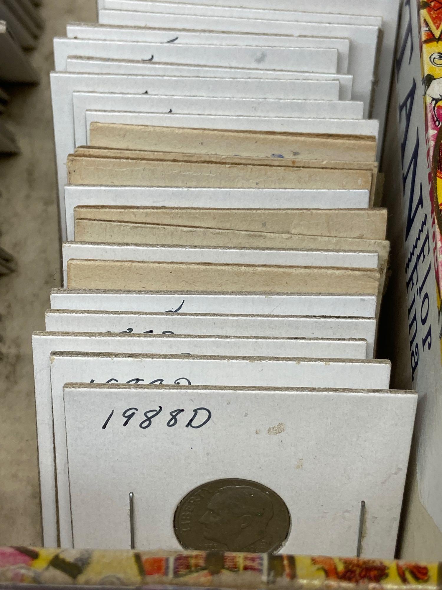 Box of 120+ Dimes, U.S. 10 Cent Coins 1965-1989