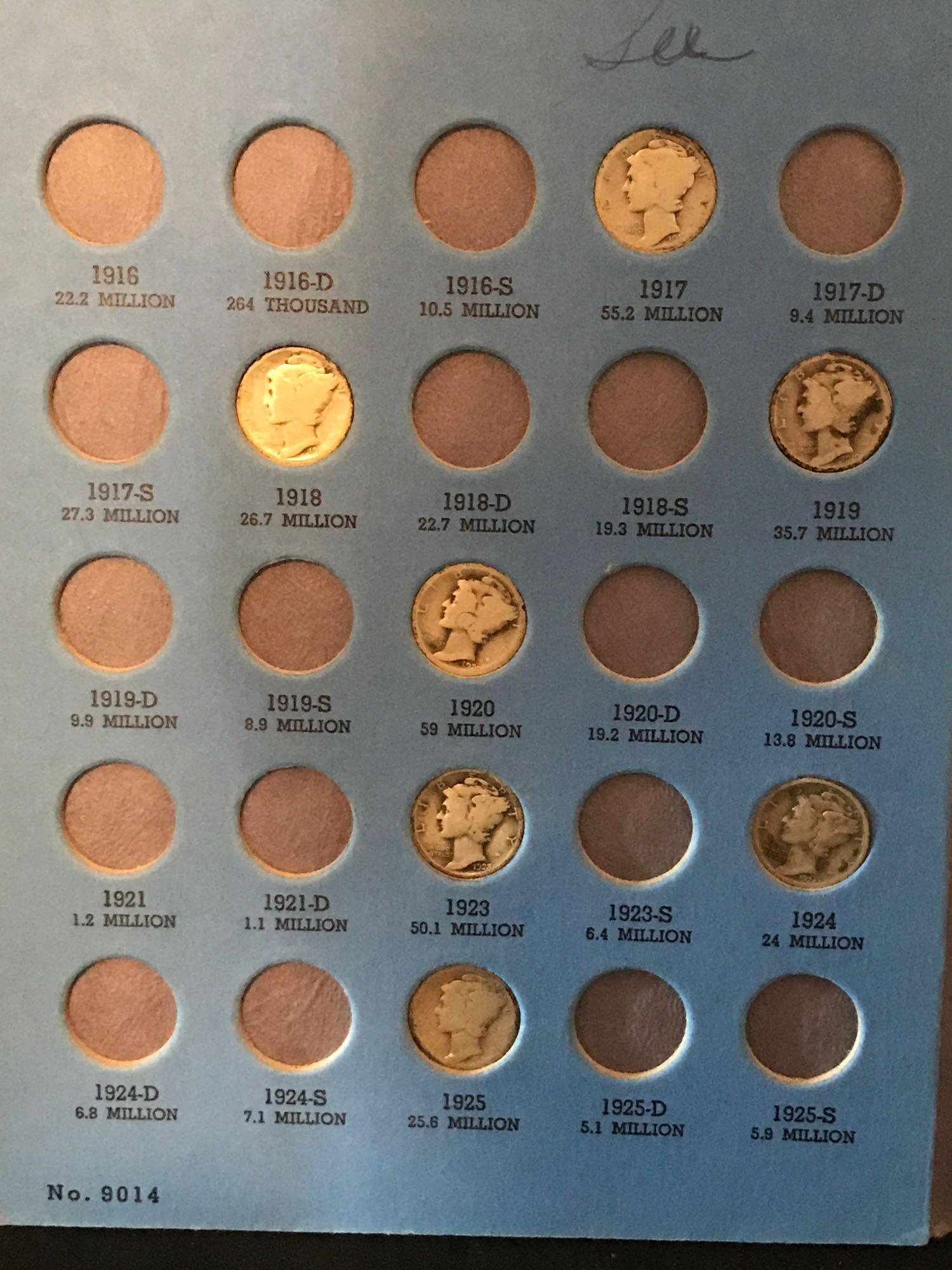 1916-1945 Mercury Dime Book With 44 Dimes