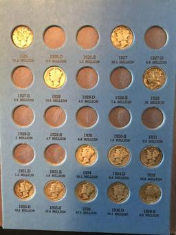 1916-1945 Mercury Dime Book With 44 Dimes