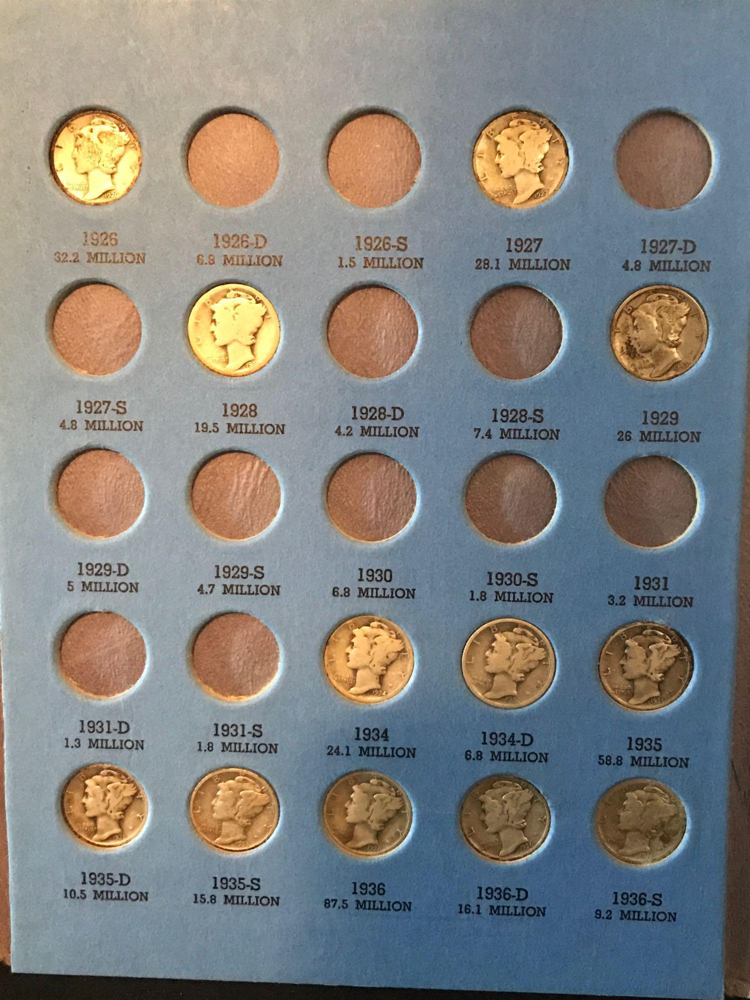 1916-1945 Mercury Dime Book With 44 Dimes
