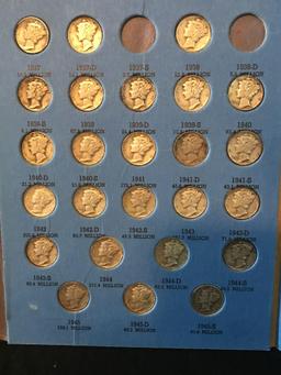 1916-1945 Mercury Dime Book With 44 Dimes