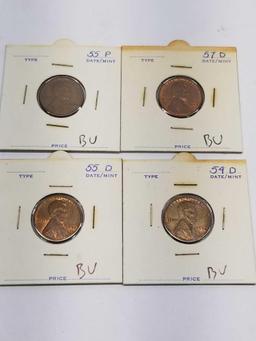 54D 55D 55P 57D BU Wheat Cent Lusterous 4 Units