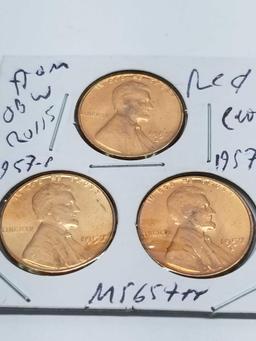 1957D and P Red Gem BU Wheat Cents