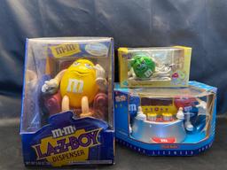 M&M clock radio tape dispenser and can?t dispenser