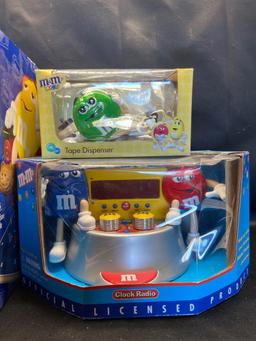 M&M clock radio tape dispenser and can?t dispenser