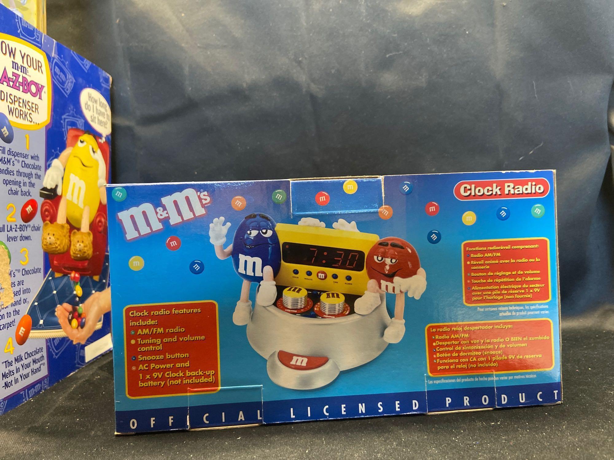 M&M clock radio tape dispenser and can?t dispenser
