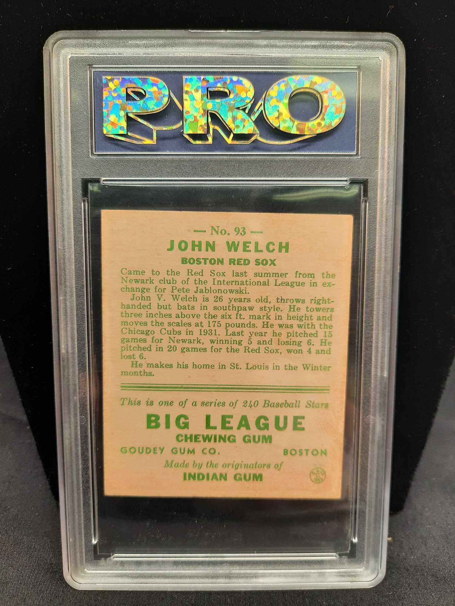 1933 Goudey #93 John Welch Graded 7 NM Pro Baseball Card