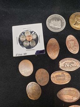 Small coins and Tokens. Imprinted pennies