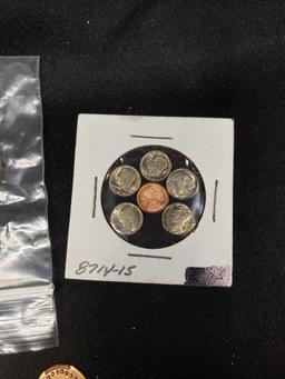 Small coins and Tokens. Imprinted pennies
