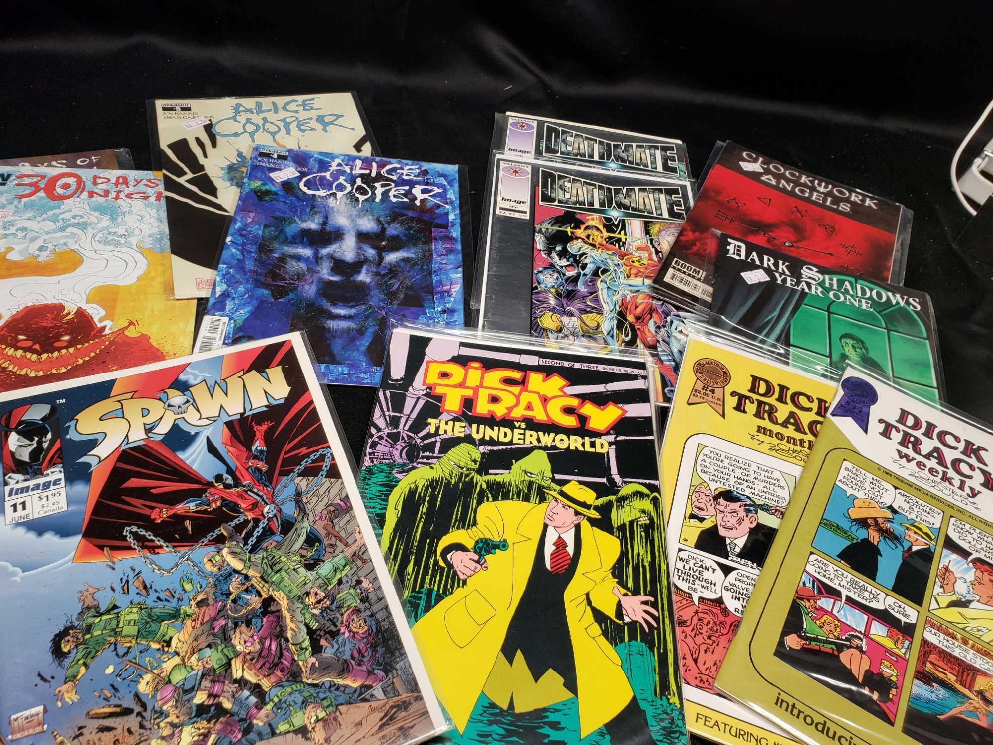Box of Comics. Dexyer. Dead Eorld. Alice Cooper. 13 Coins. Army of Darkness and more