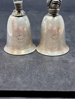 Antique sterling silver bells with pewter figures r&b 12 days of xmas very old 80.1g