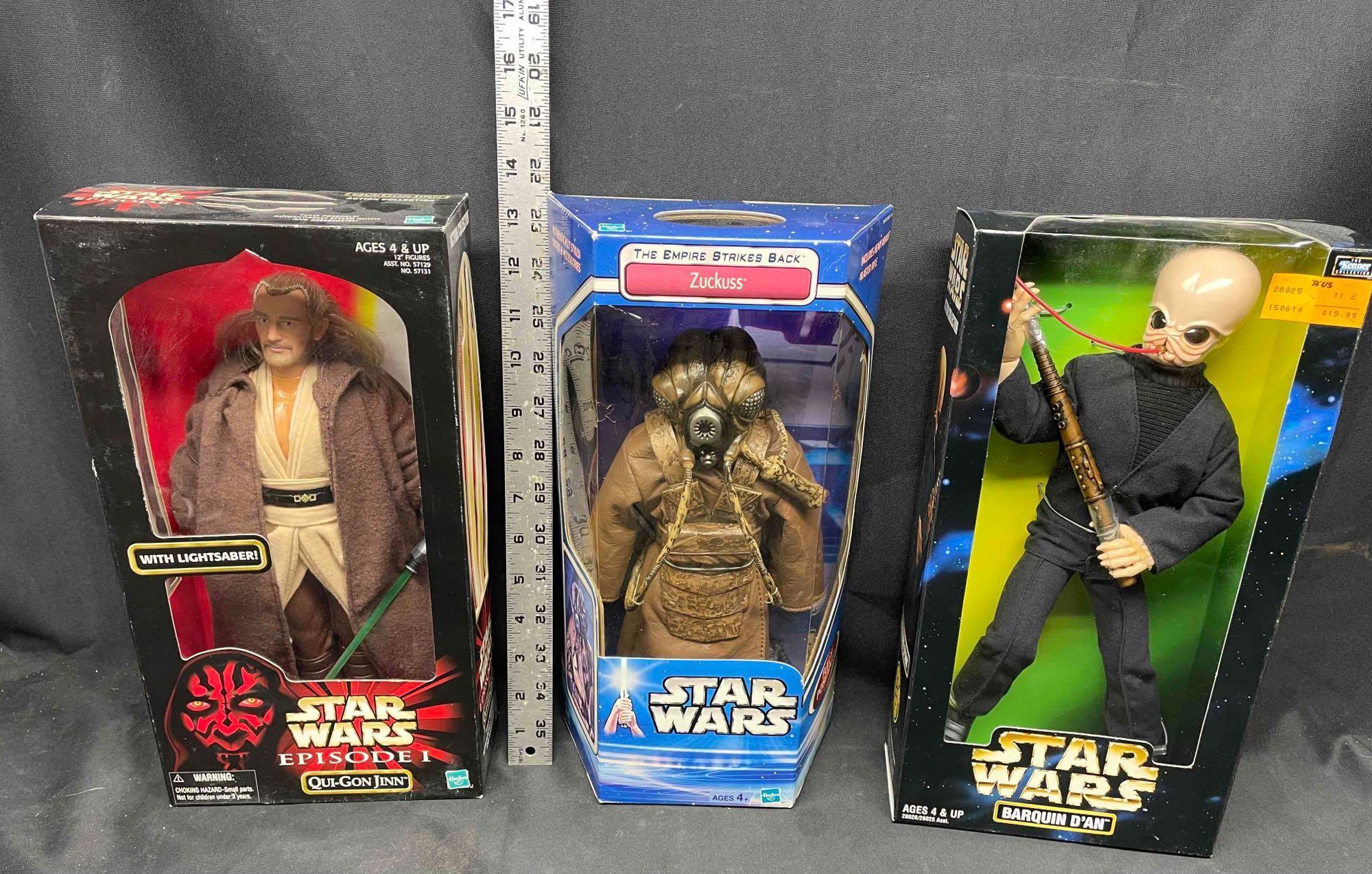 12 Inch Zuckuss, Qui-Gon Jinn and Barquin D An Action Figures. 1998-2002