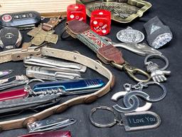 Mixed Goods Lot. Pocket Knives, Keychains, Key FOBS, more