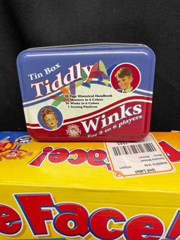 Bin Full of Assorted Games. Glass chess Boards, Pie Face, Helicopter Model, Tiddly Winks,more