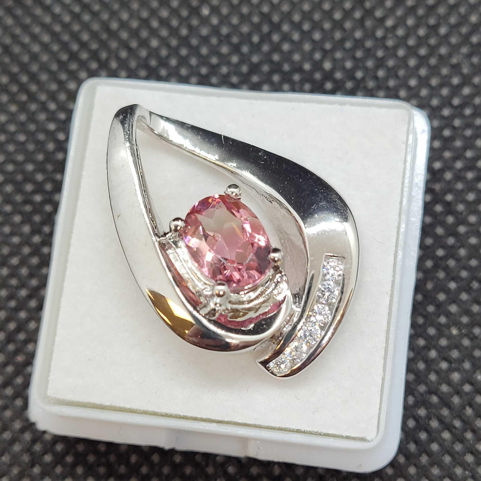 Plated Rhodium Pendant With Tourmaline Gemstone
