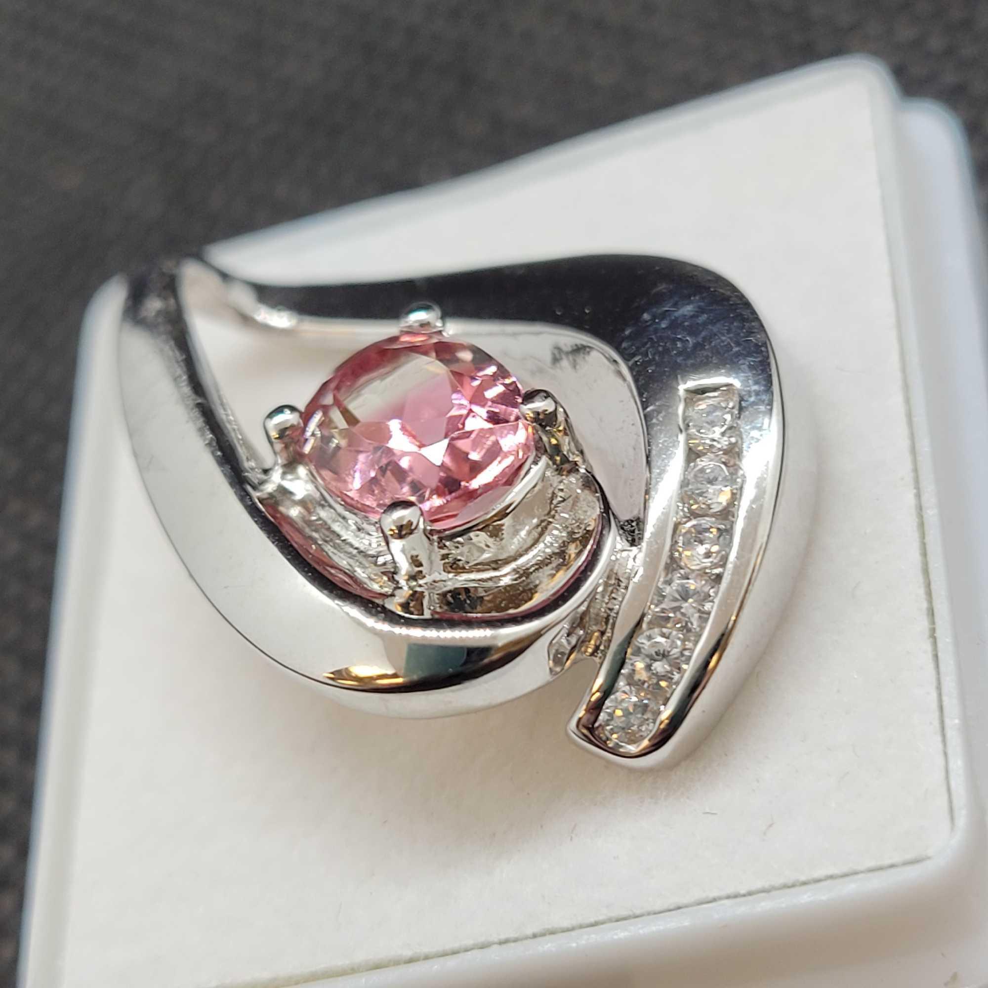 Plated Rhodium Pendant With Tourmaline Gemstone