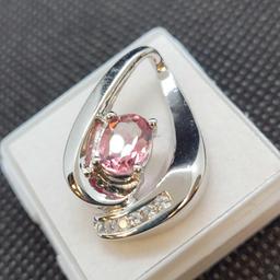 Plated Rhodium Pendant With Tourmaline Gemstone
