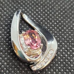 Plated Rhodium Pendant With Tourmaline Gemstone