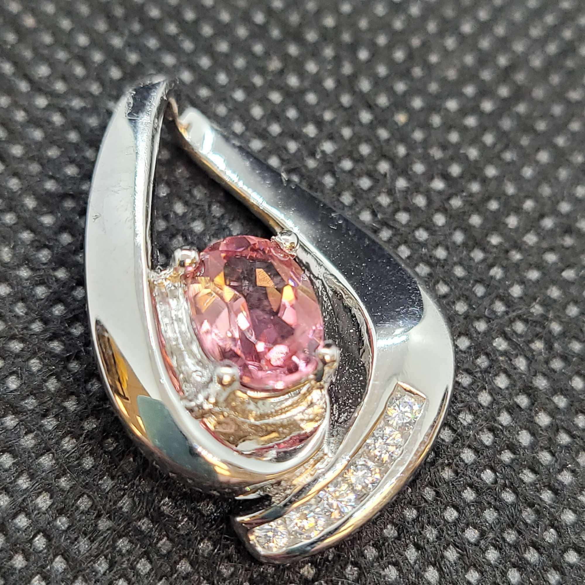 Plated Rhodium Pendant With Tourmaline Gemstone