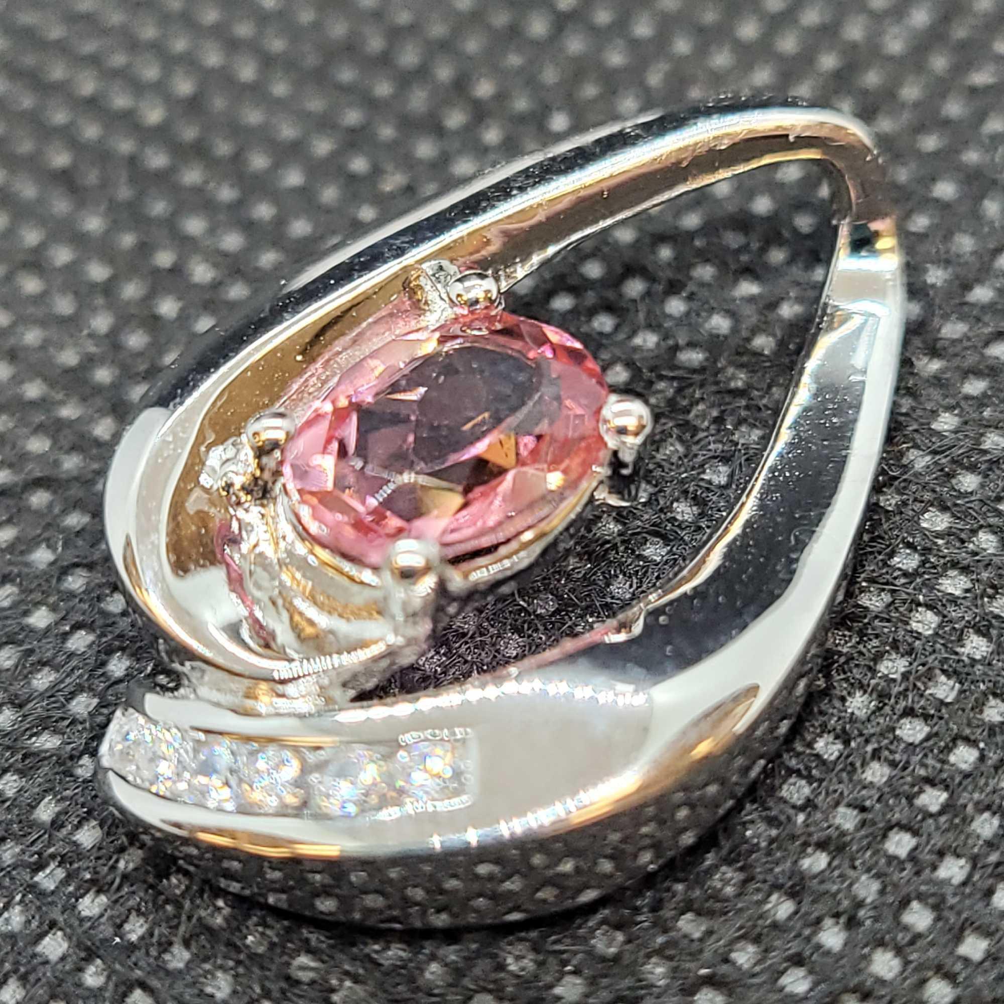 Plated Rhodium Pendant With Tourmaline Gemstone