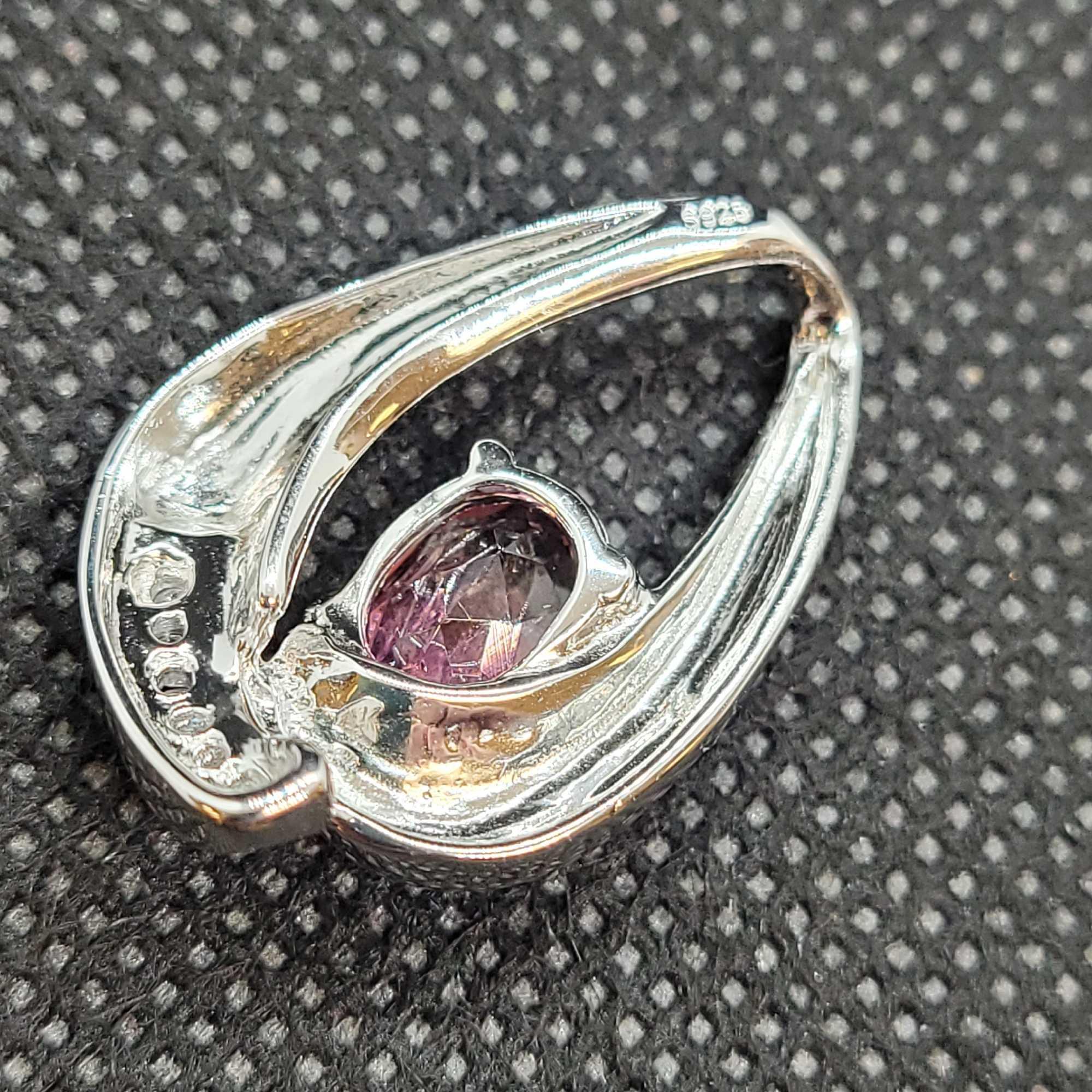 Plated Rhodium Pendant With Tourmaline Gemstone