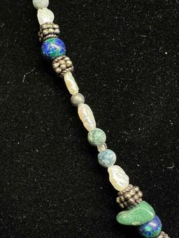 Fancy Necklace with Jade and Pearls