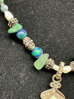 Fancy Necklace with Jade and Pearls