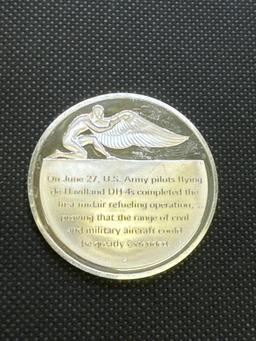 History Of Flight 1st Midair Refueling 1923 Sterling Silver Coin 1.35 Oz