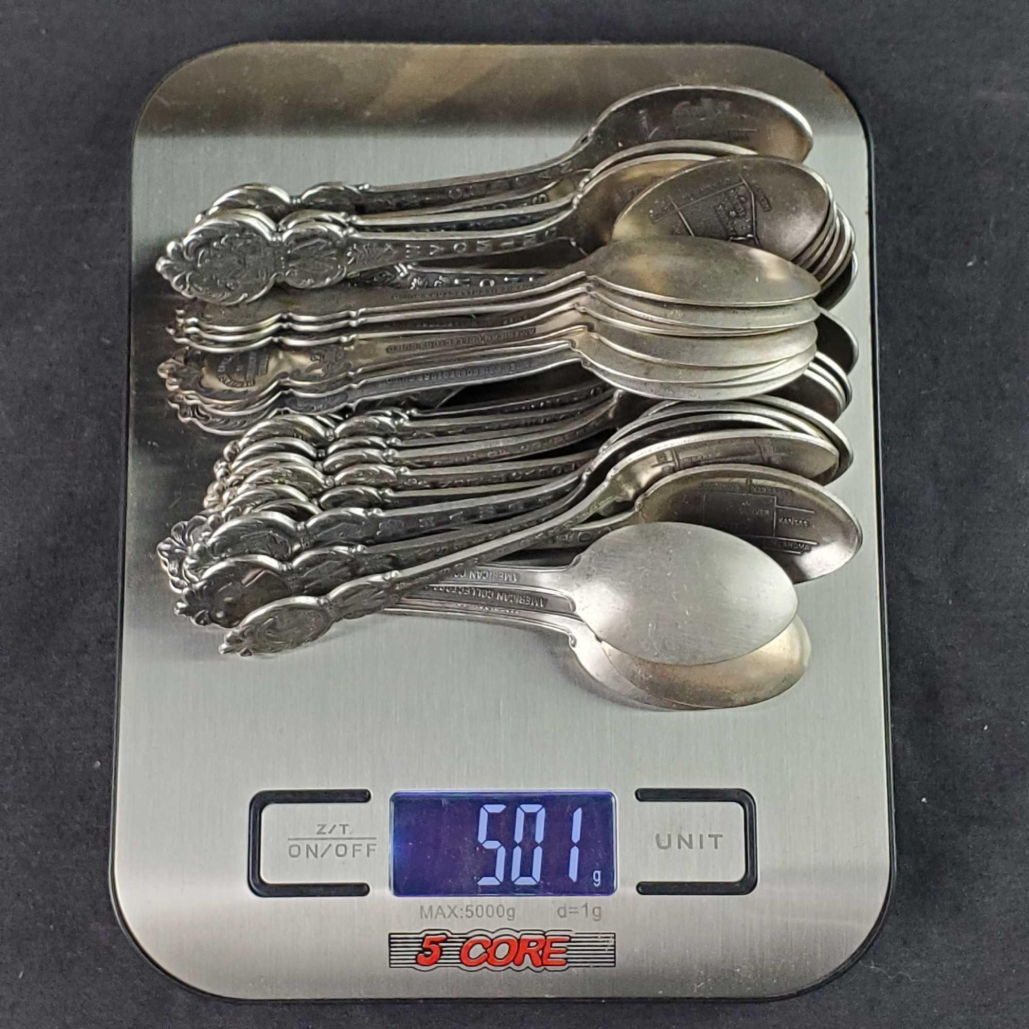 Lot of approx. 30 American Collectors Guild Heritage state silverplate spoons 501.0 Grams