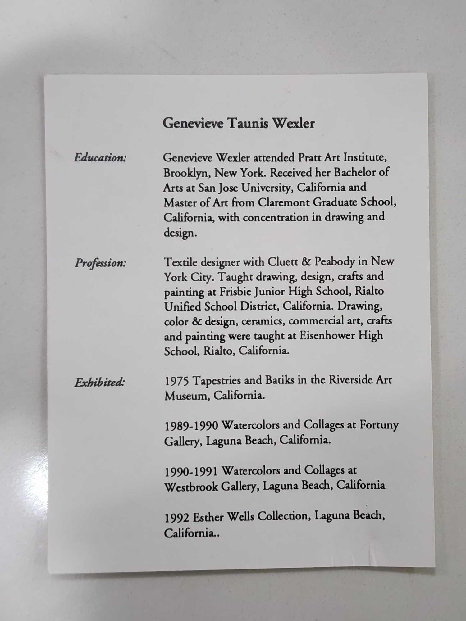 Framed SUNFLOWER BATIK artwork signed Wexler aka Genevieve Taunis Wexler