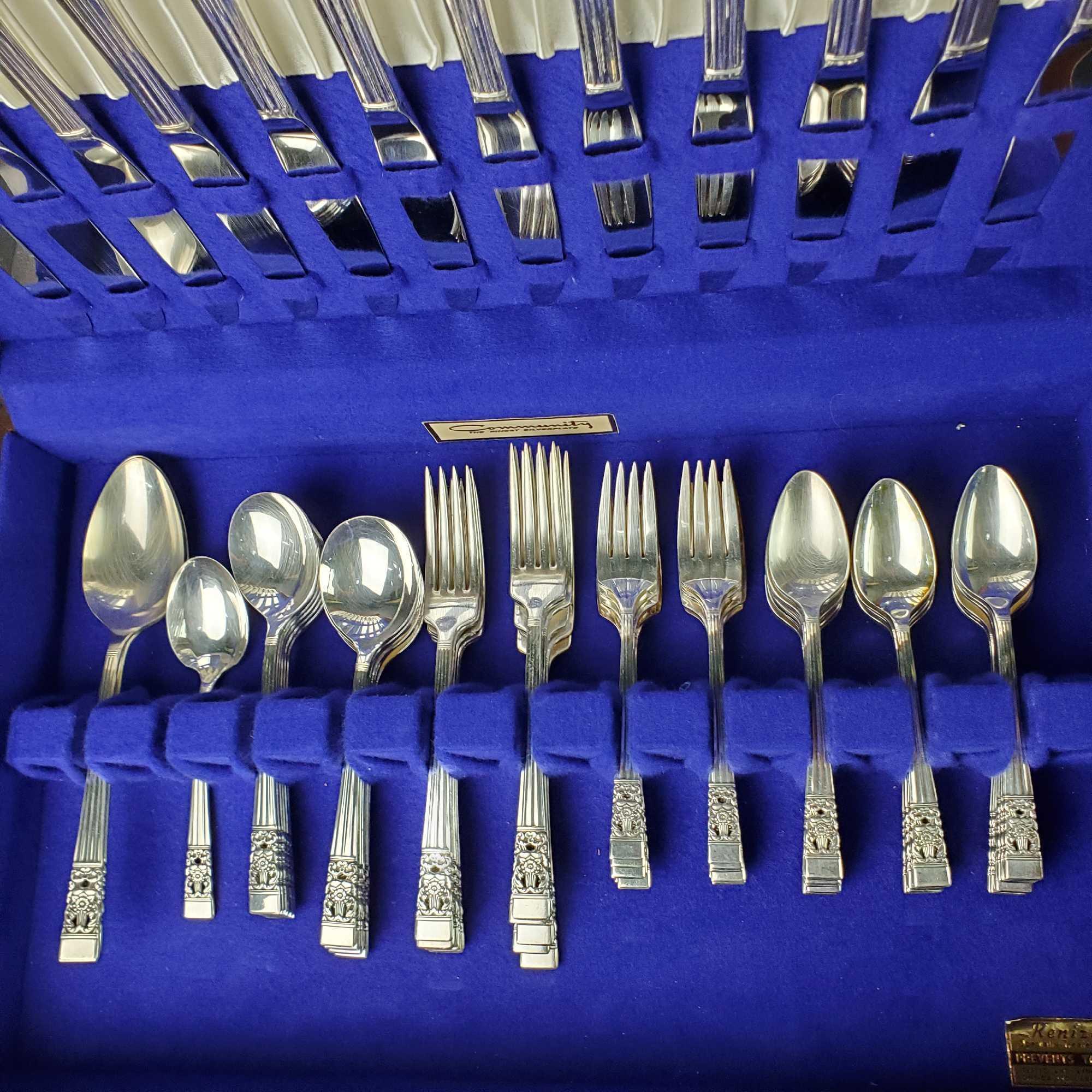 wooden silverware case with Community Silverplate flatware