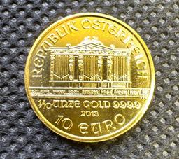2013 1/10 Ounce 999.9 Fine Gold Philharmonic Bullion Coin 10 Euro