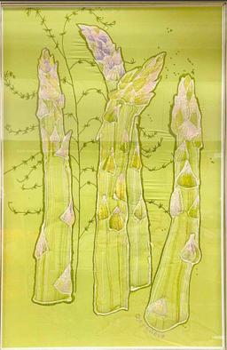 Framed Art BATIK AND EMBROIDERED ASPARAGUS by Genevieve Taunis Wexler 24x34