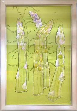 Framed Art BATIK AND EMBROIDERED ASPARAGUS by Genevieve Taunis Wexler 24x34