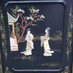 Vintage Chinese Lacquered Cabinet with cabinet and 2 drawers handmade decals