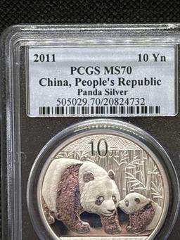 PCGS MS70 China People?s Republic 1 Troy Oz .999 Fine Silver Panda Bullion Coin