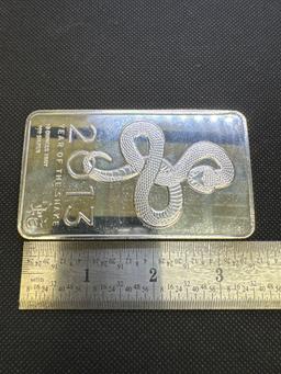 2013 Year of The Snake 10 Oz .999 Fine Silver Bullion Bar