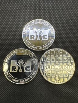 3x 1 Troy Ounce RMC .999 Fine Silver Bullion Coin 3.31 Oz