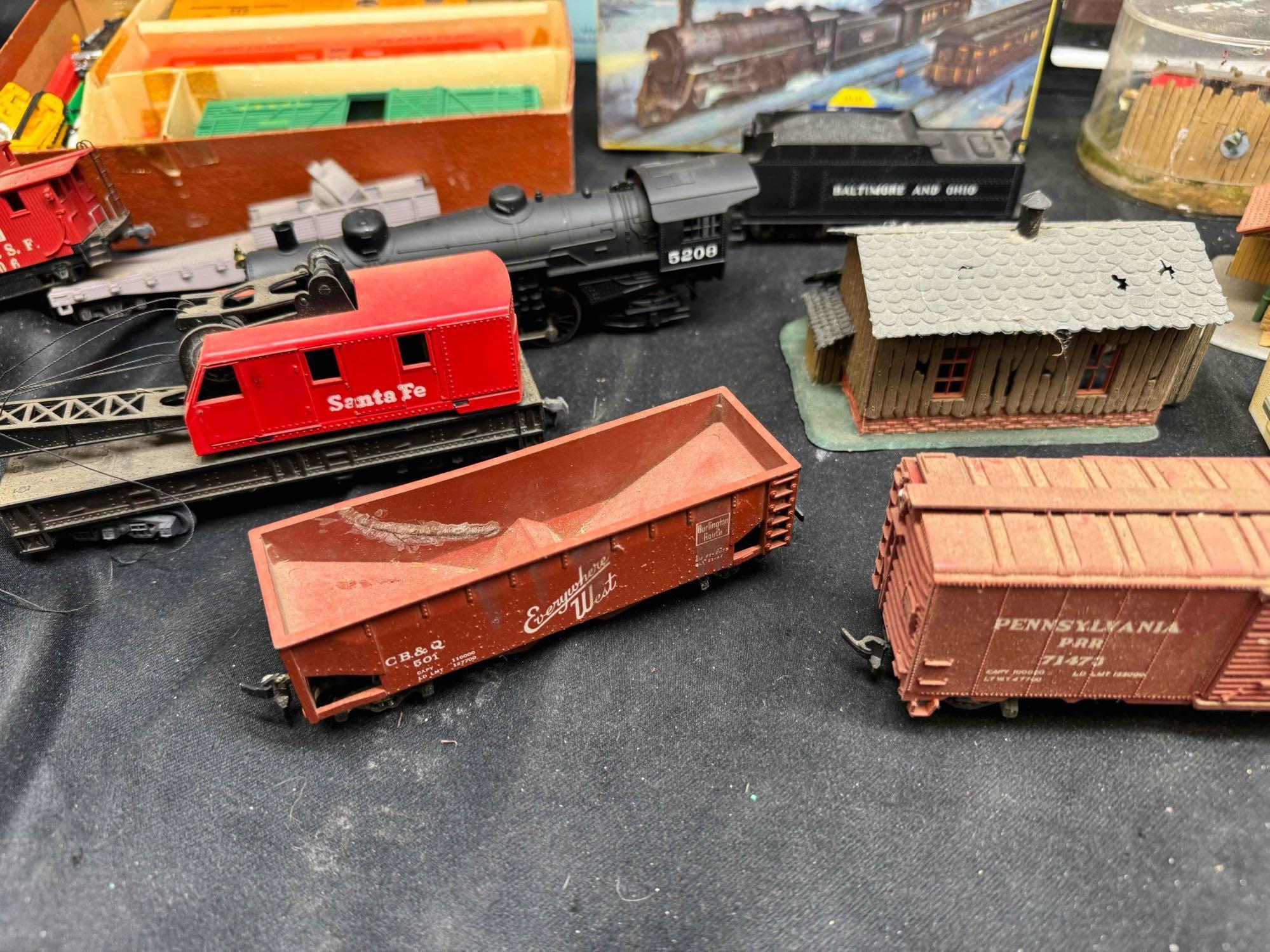 Large Lot of Toy Train Cars, Buildings and Accessories. Tyco, Cox, Athern more