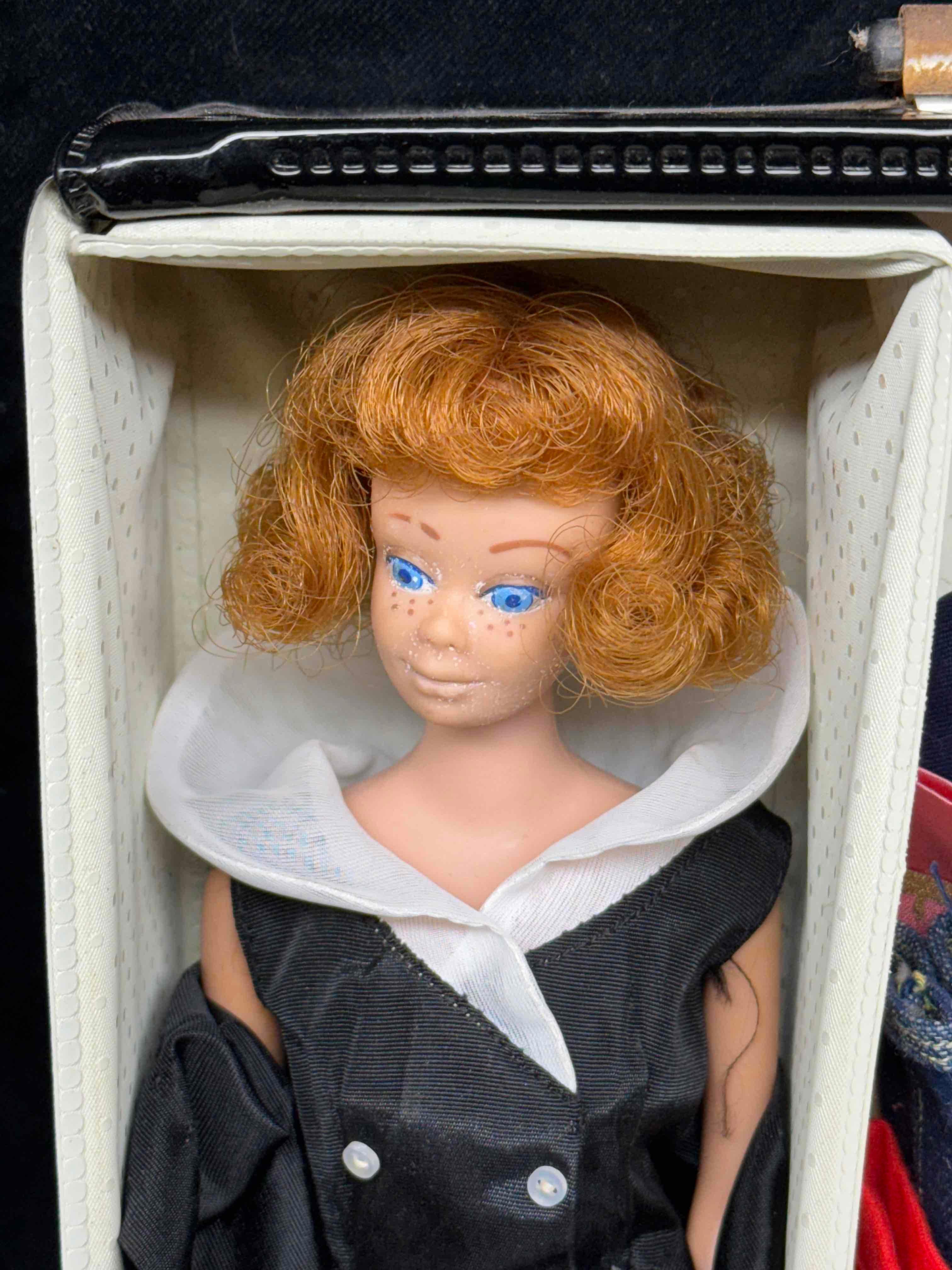 Vintage 1958 Barbie in 1961 Storage case with large Wardrobe of Clothing