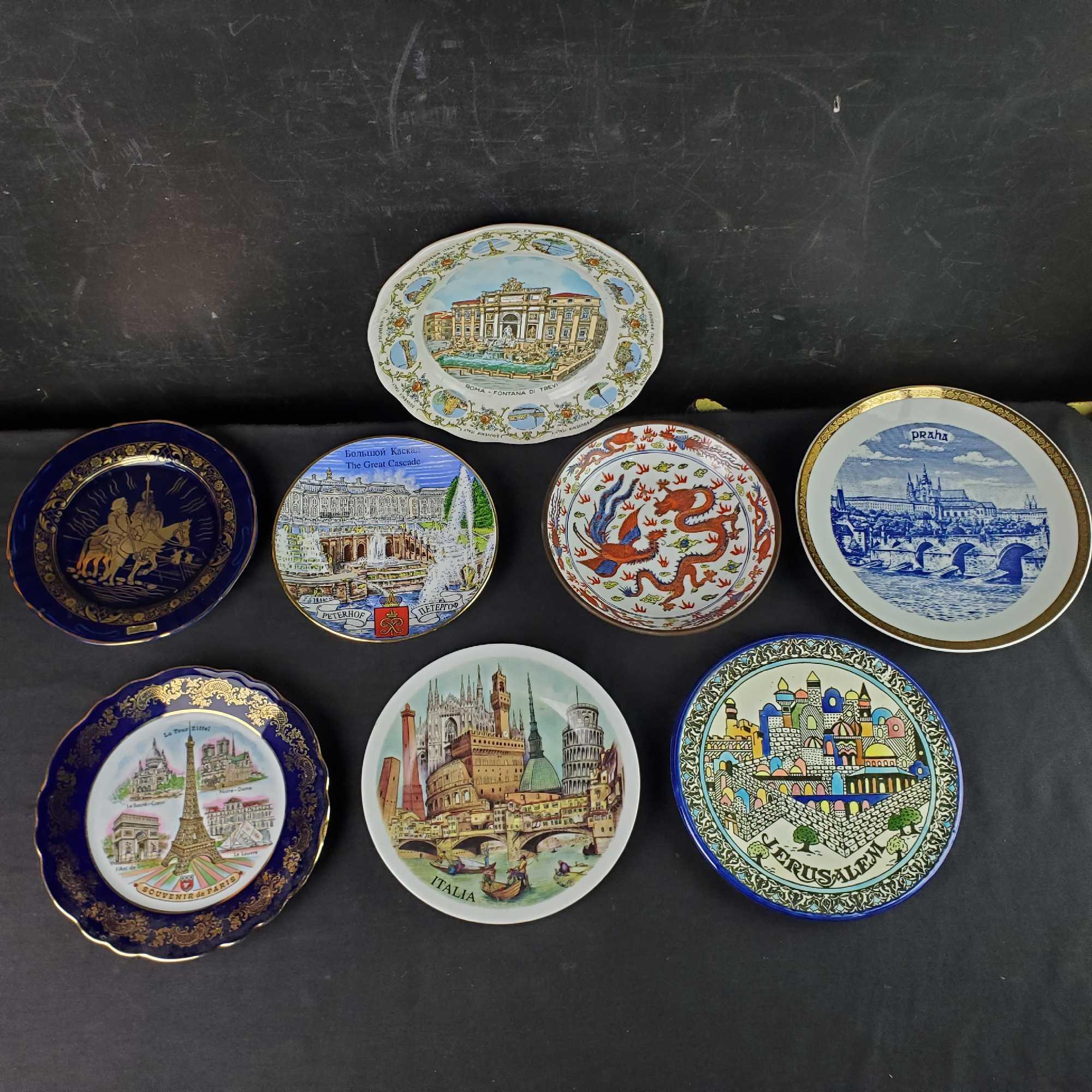 8 decorative plates Praha Jerusalem Italy etc. some hand painted