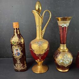 Lot of vintage Murano carafes decanters venetian vases bottles glasses etc.