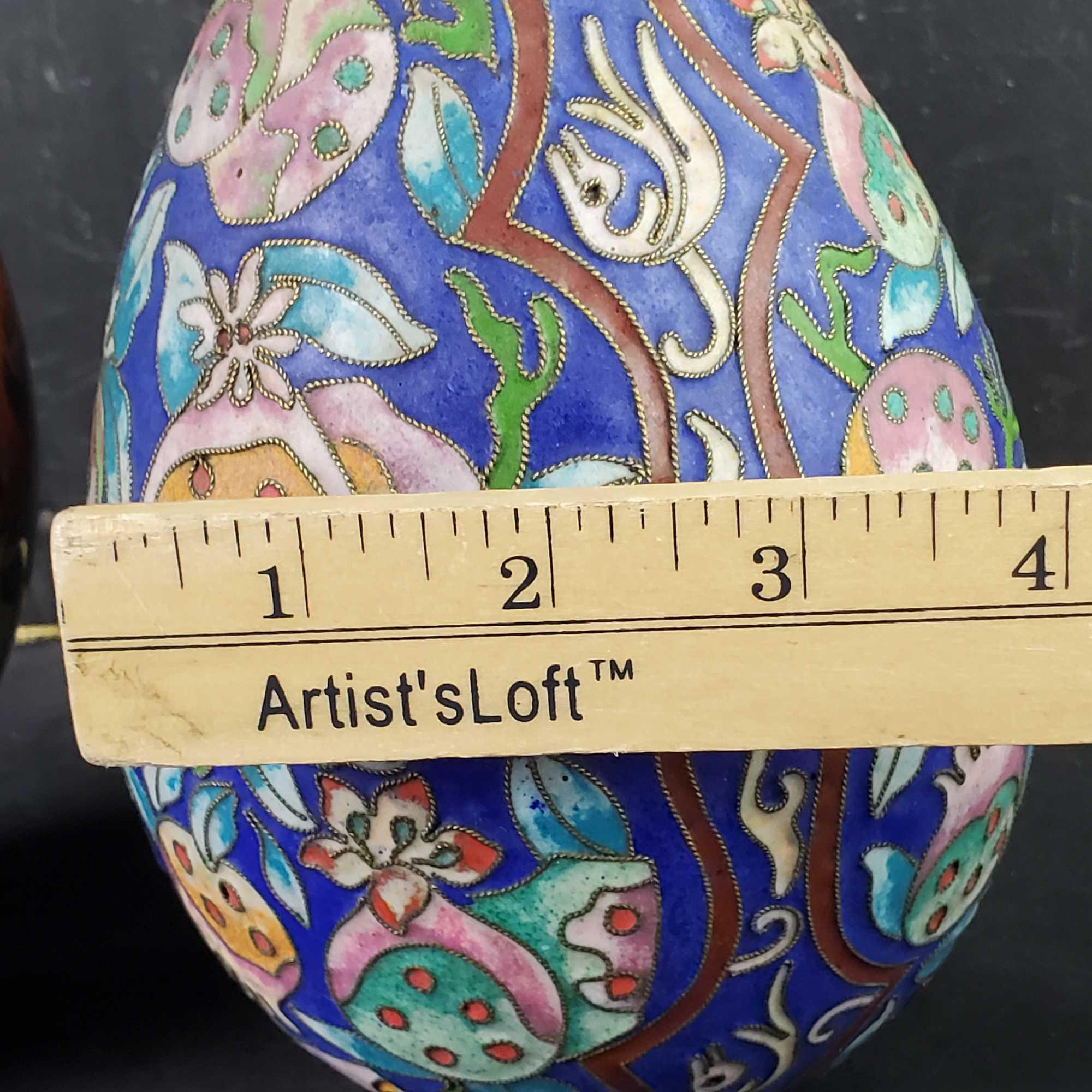 Chinoiserie Handmade Cloisonne Egg Sherry Rowe signed african safari handmade/painted egg With stand