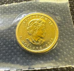 2013 1/10 Ounce 999.9 Fine Gold Canadian Maple Leaf $5 Bullion Coin 3.30 Grams