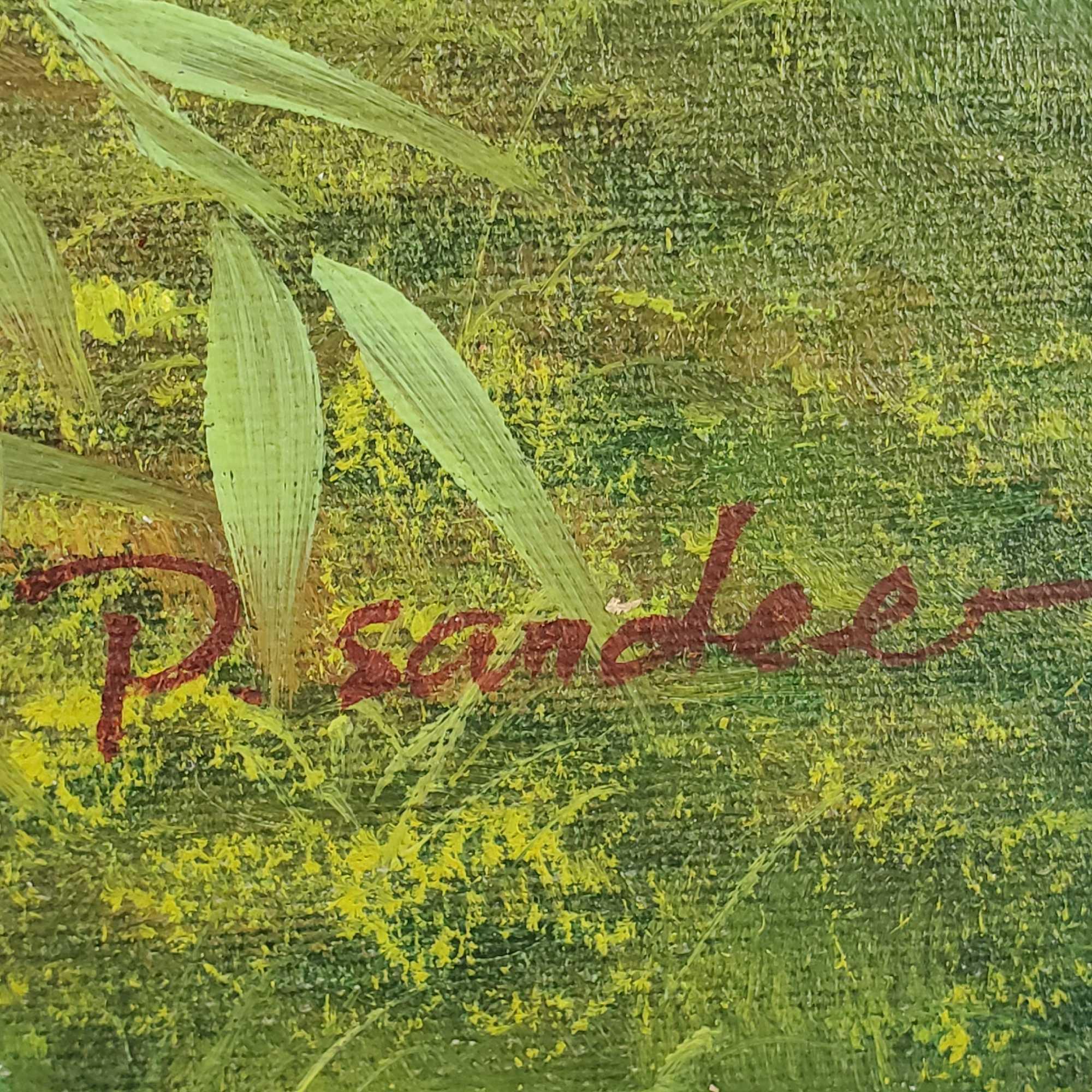 2 Framed oil/canvas artwork pieces with signatures Seascape Vellia Pandas P. Sanders