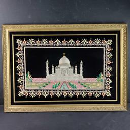 Framed needle point/fabric art tapestry of Taj Mahal